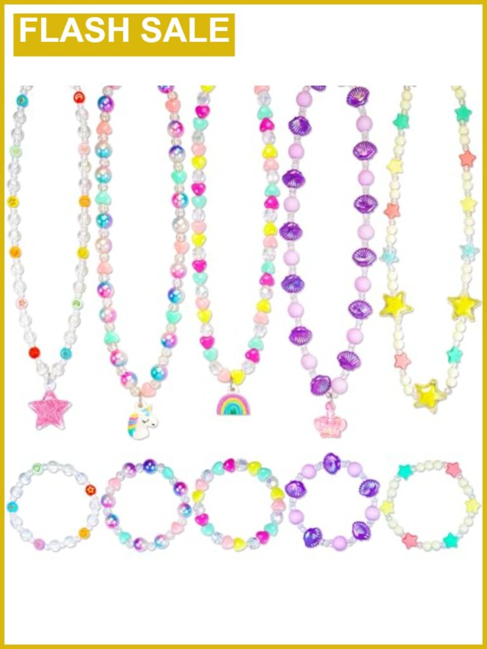 Kids Jewelry Set 10pc Necklace Bracelet Unicorn Rainbow Star Crown Acrylic
